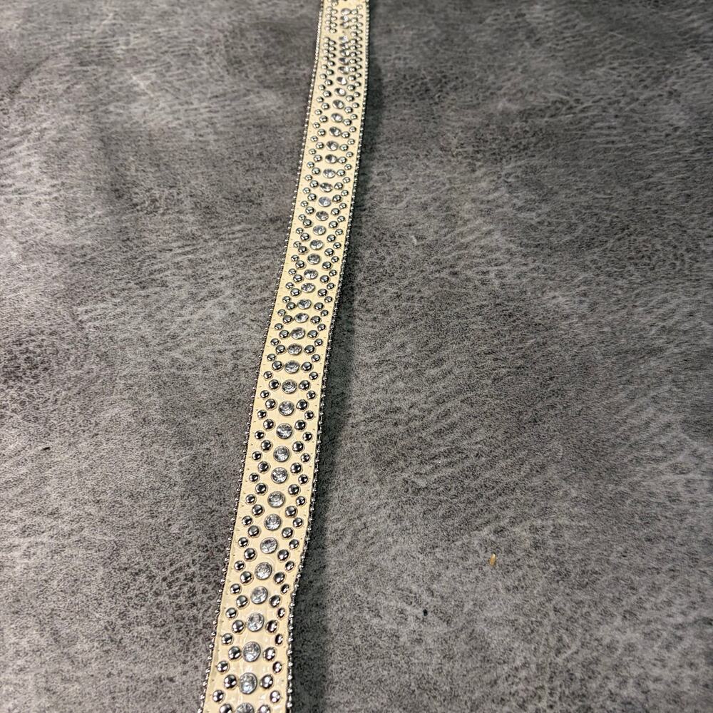 Cream Leather Embellished Rhinestone Belt - Picture 5 of 7